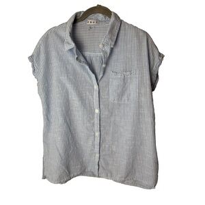 da-sh Shirt Size Large Top Short Sleeves Cotton Stripes Blue White Button Up